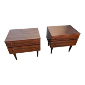 Pair of varnished bedside tables in vintage rosewood veneer 1950
