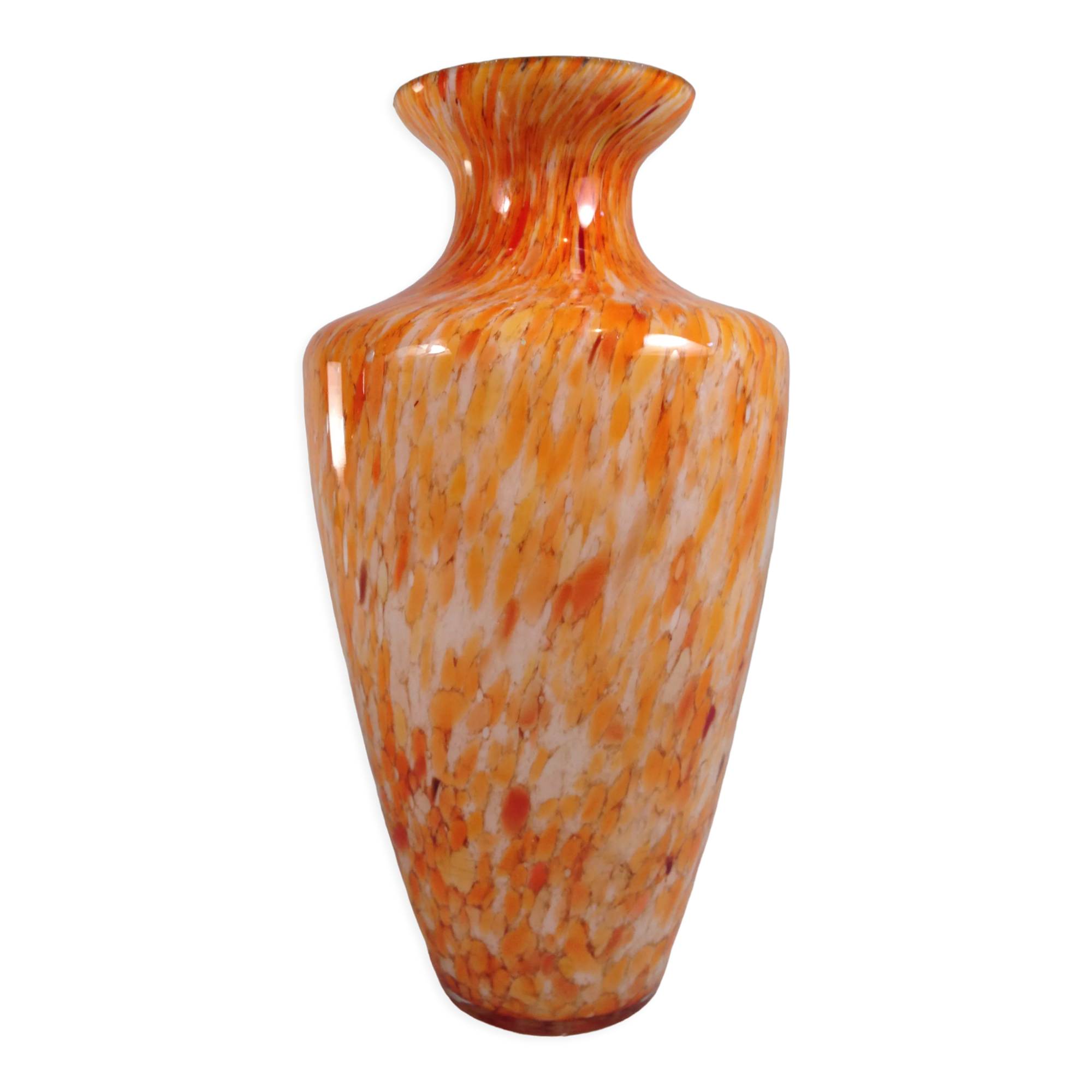 Orange multicolored glass vase, 70s
