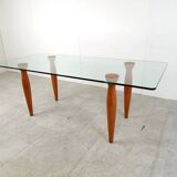 Vintage italian glass and wooden dining table, 1990s