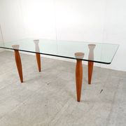 Vintage italian glass and wooden dining table, 1990s