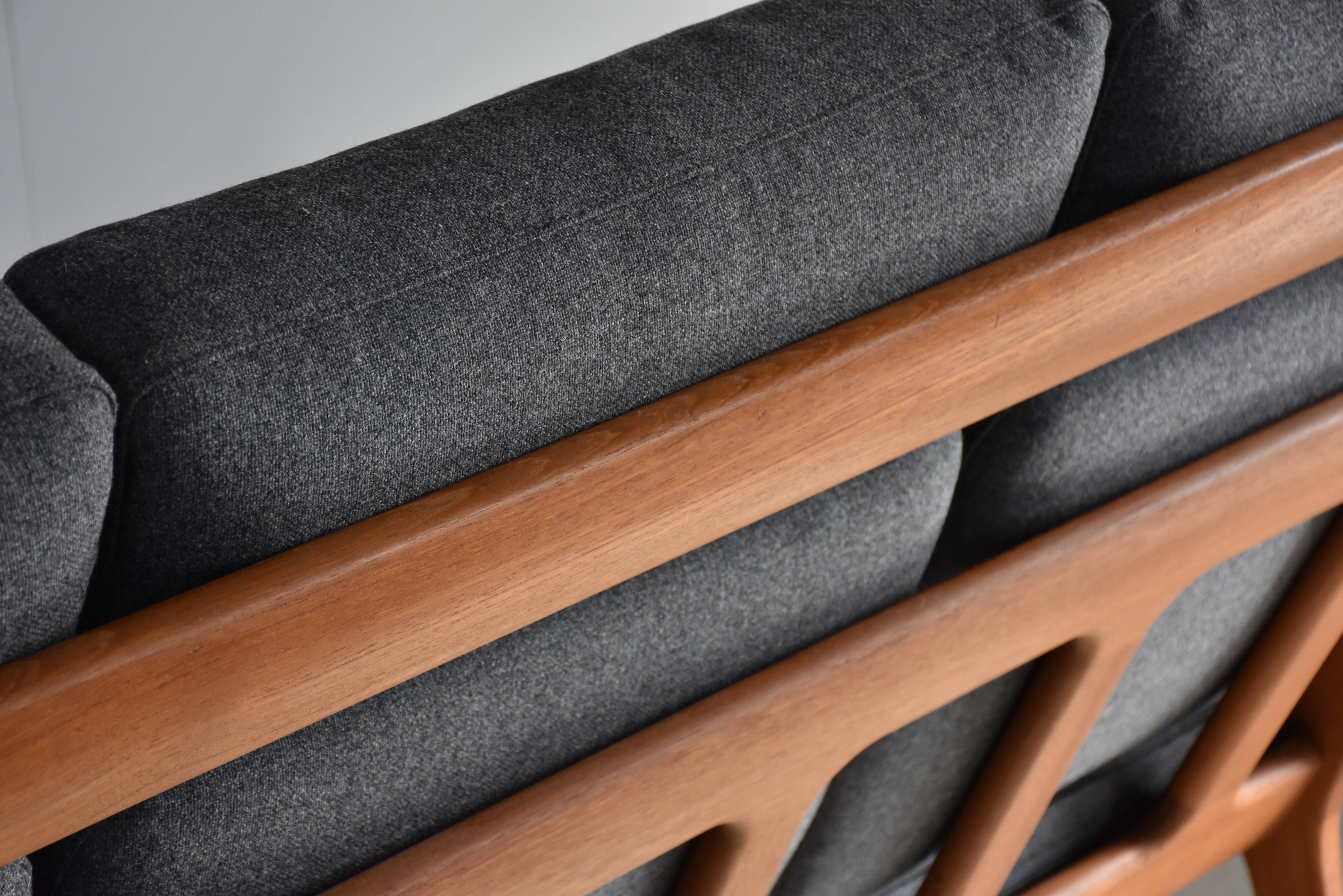 High-back mid century sofa Danish Juul Kristen, Reupholstered in Kvadrat