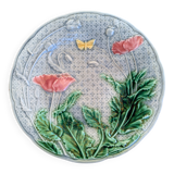Decorative plate in Gien porcelain with butterfly and poppy motif