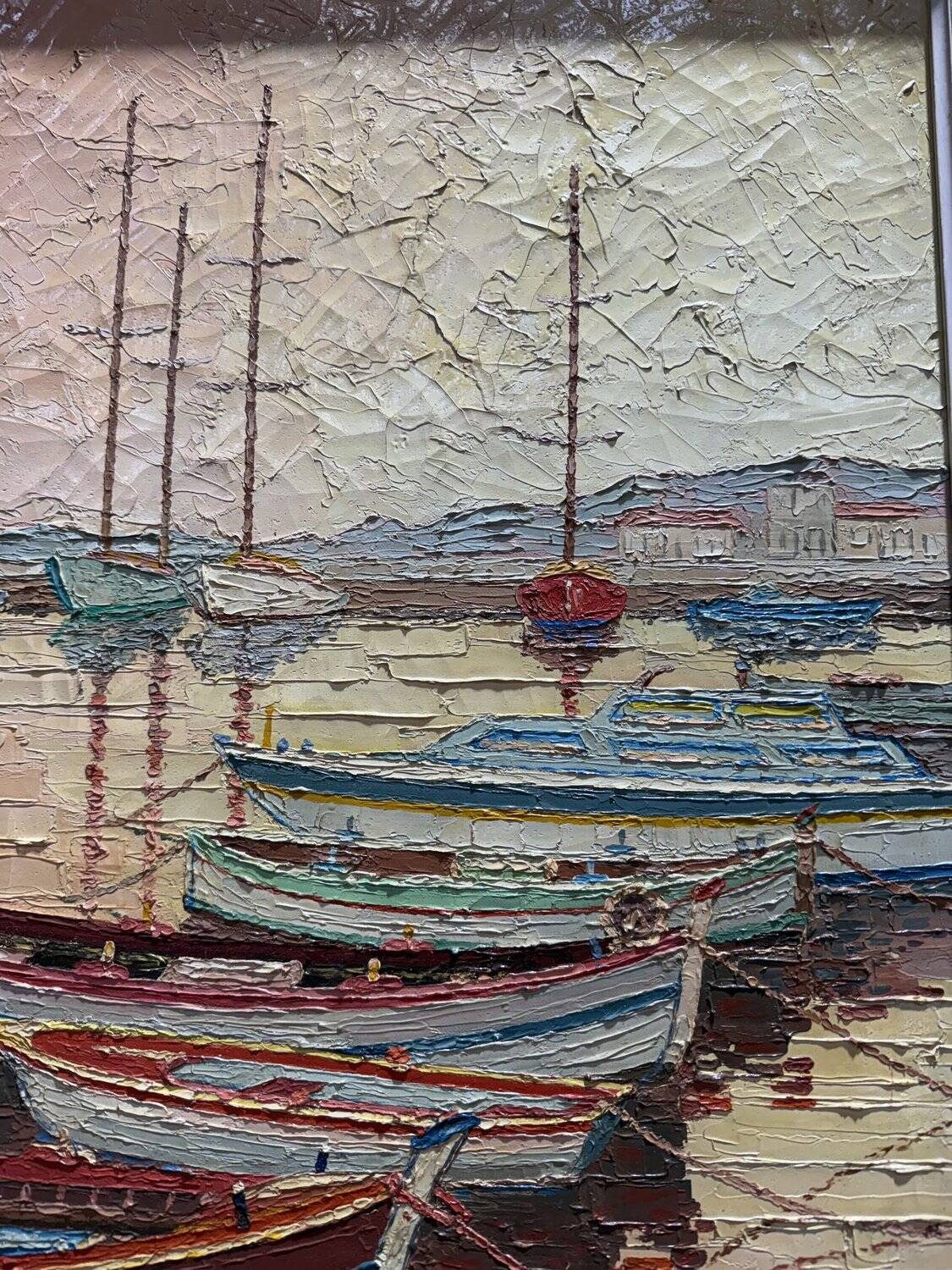 Oil on canvas "Boats at Quay" PASCALIN