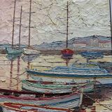 Oil on canvas "Boats at Quay" PASCALIN