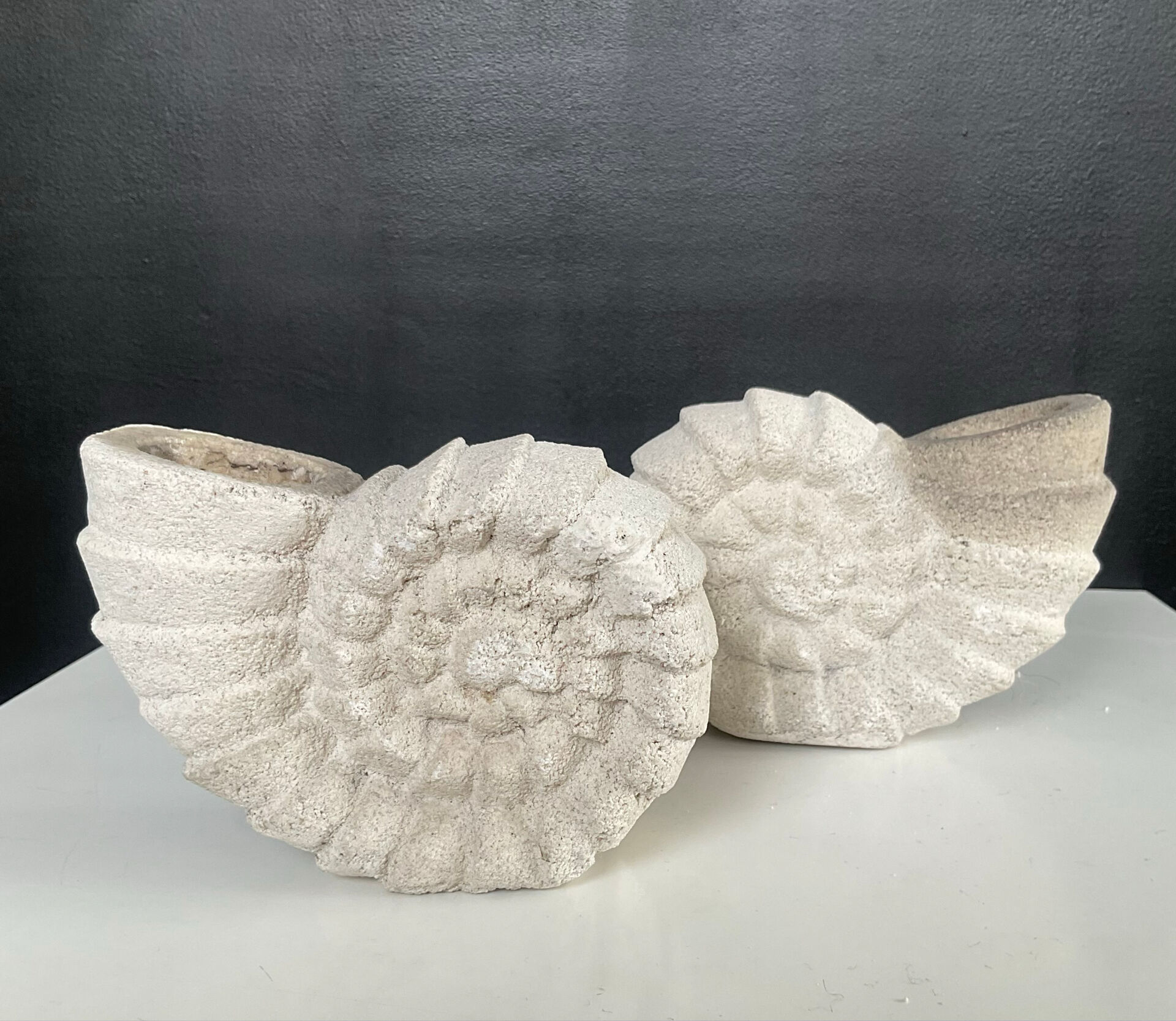 Vintage stone shell candlestick pair