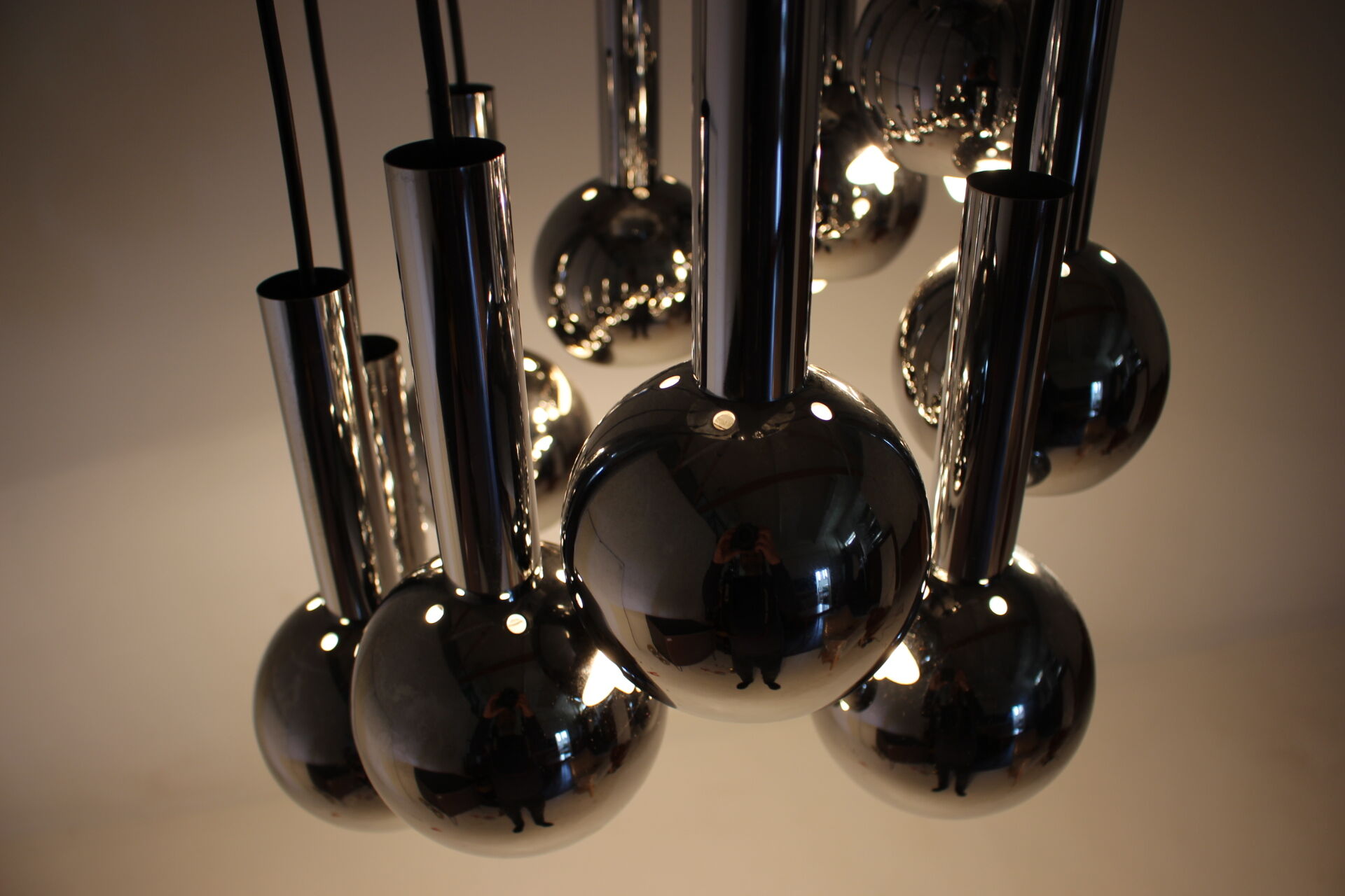 Beautiful cascade chrome pendant, 1970s