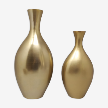 1970s pair of vases in ceramic in gold color