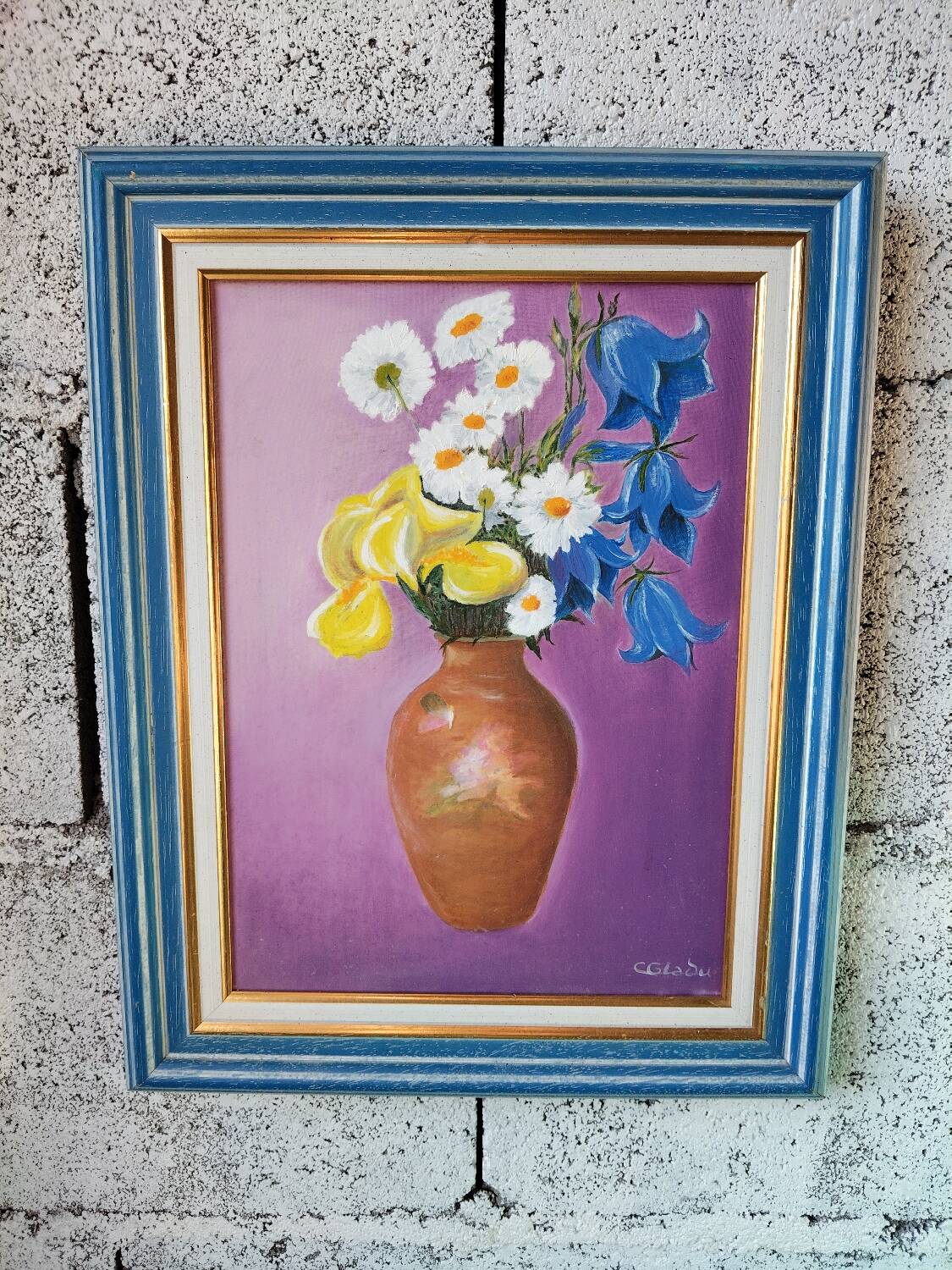Framed floral oil on canvas – Vintage still life