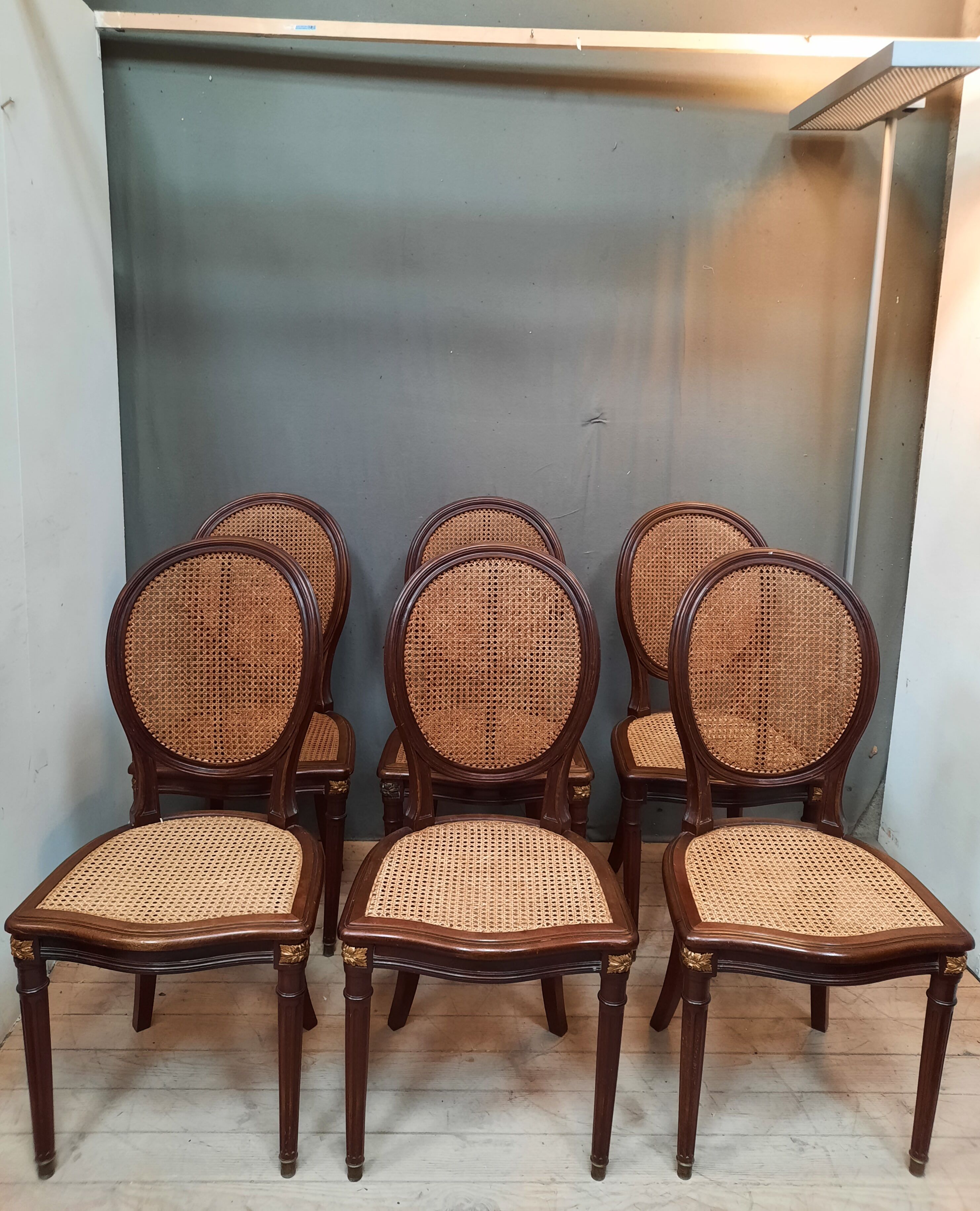 Series of 6 chairs canned Louis XVI