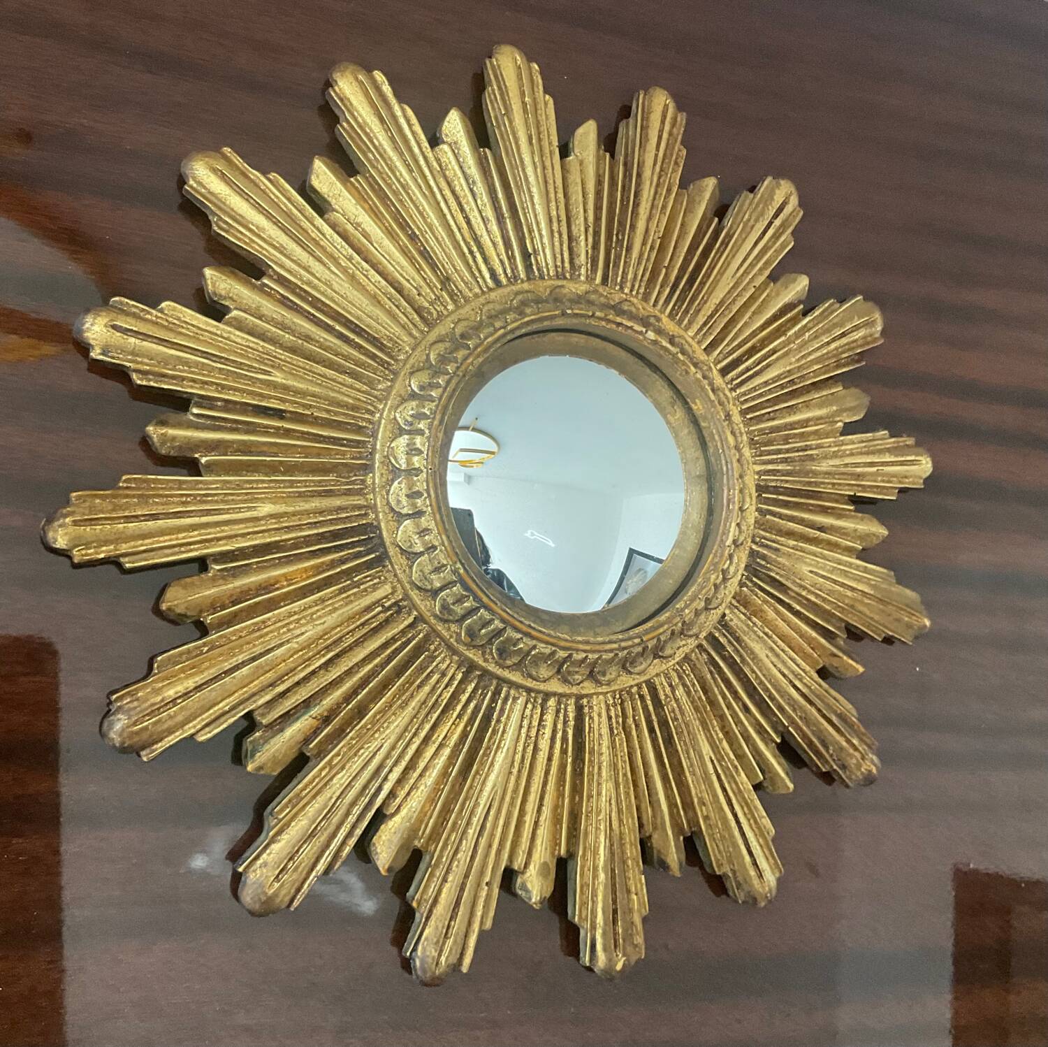 Antique Witch's Eye Sun Mirror in Gilded Wood