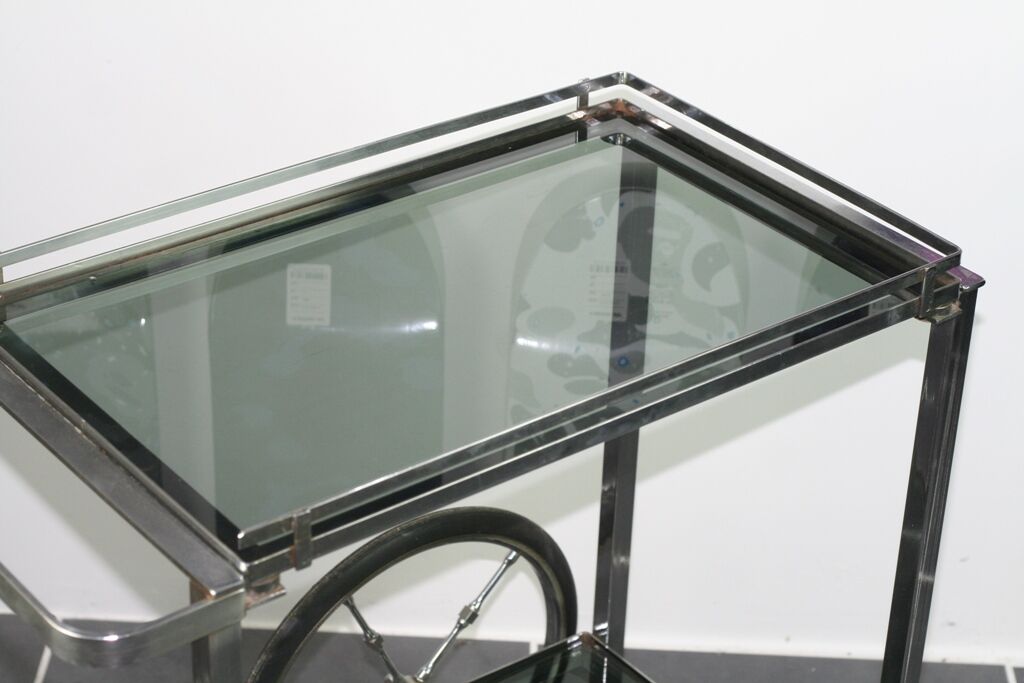 Furniture serves chrome metal and stainless steel 1960s rolling bar