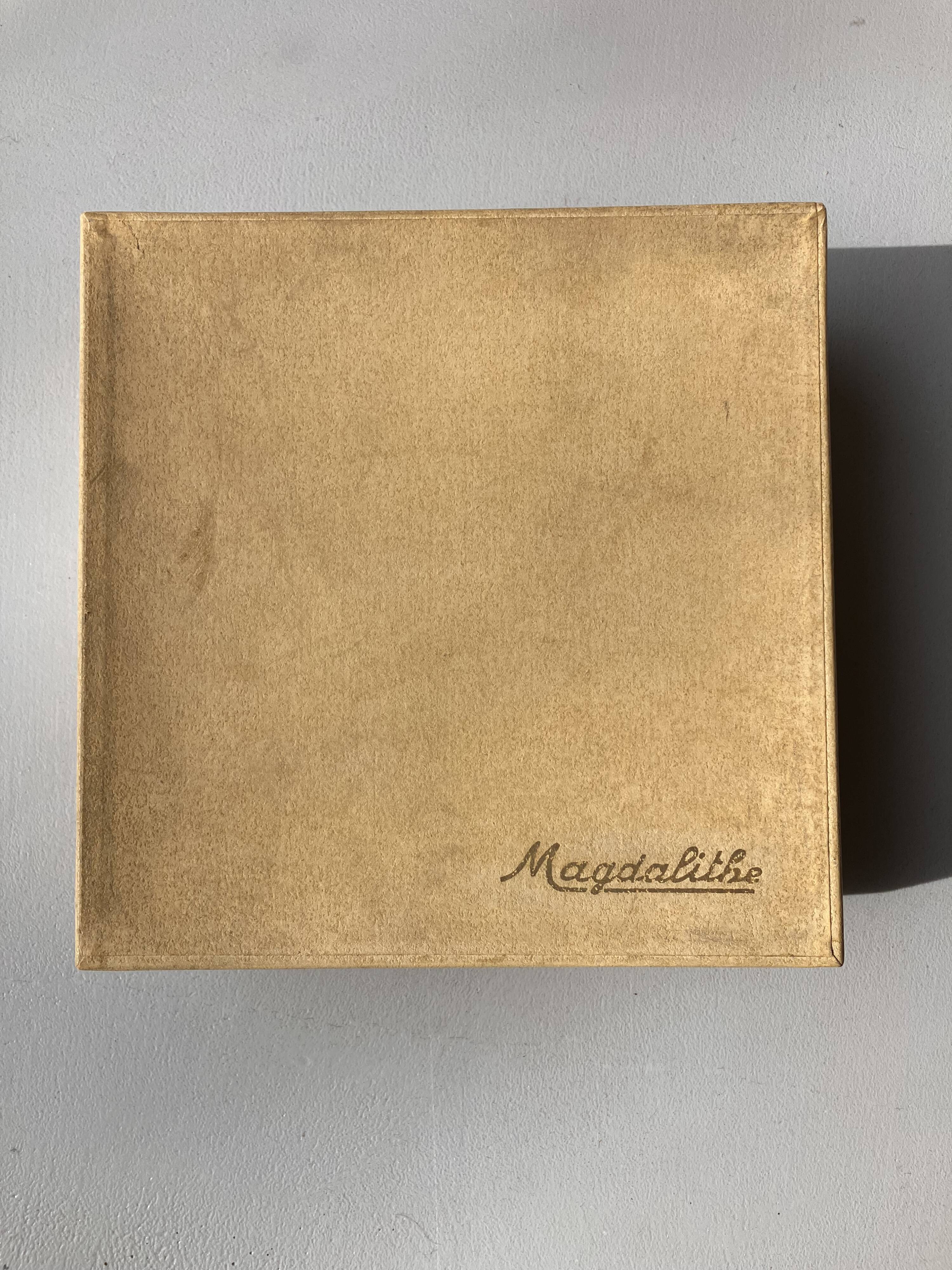 Art Deco butter dish with yellow and gold knife in ceramic