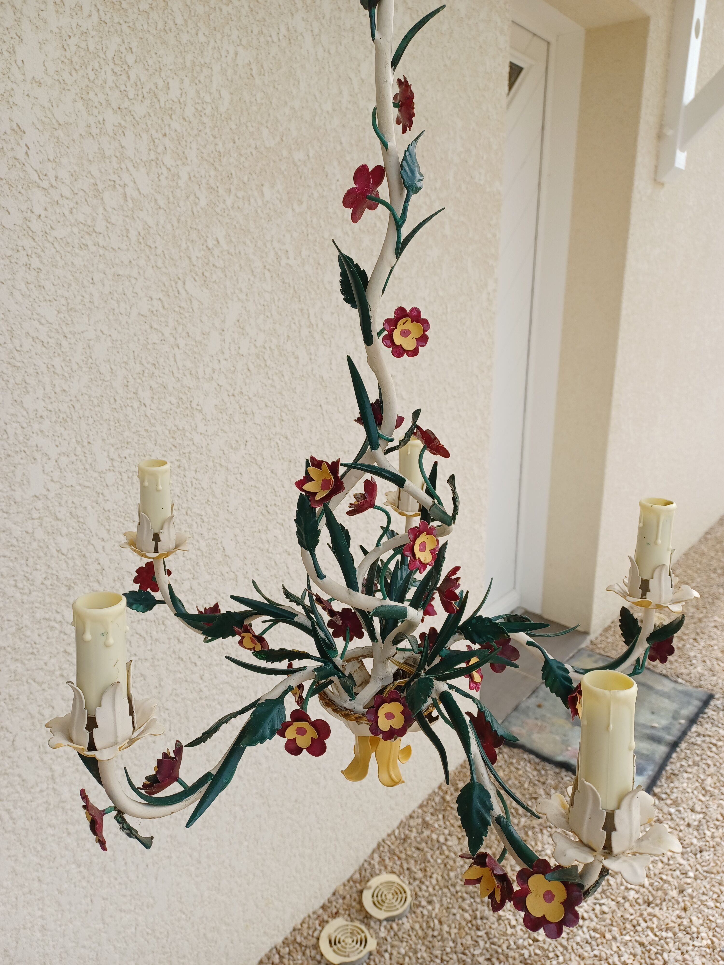 Vintage Floral chandelier in painted sheet metal