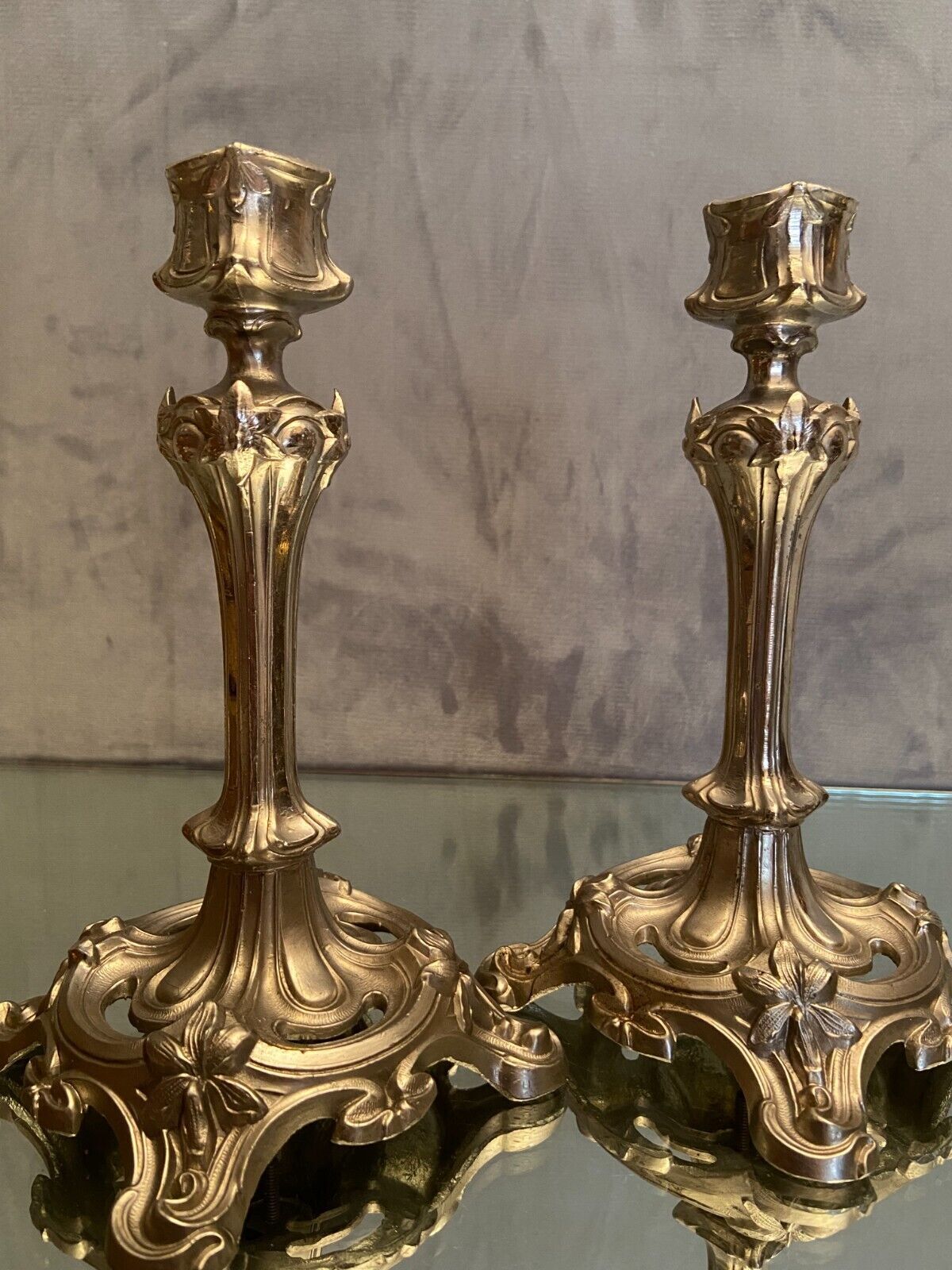 Pair of candlesticks in silver regulation art nouveau early twentieth century