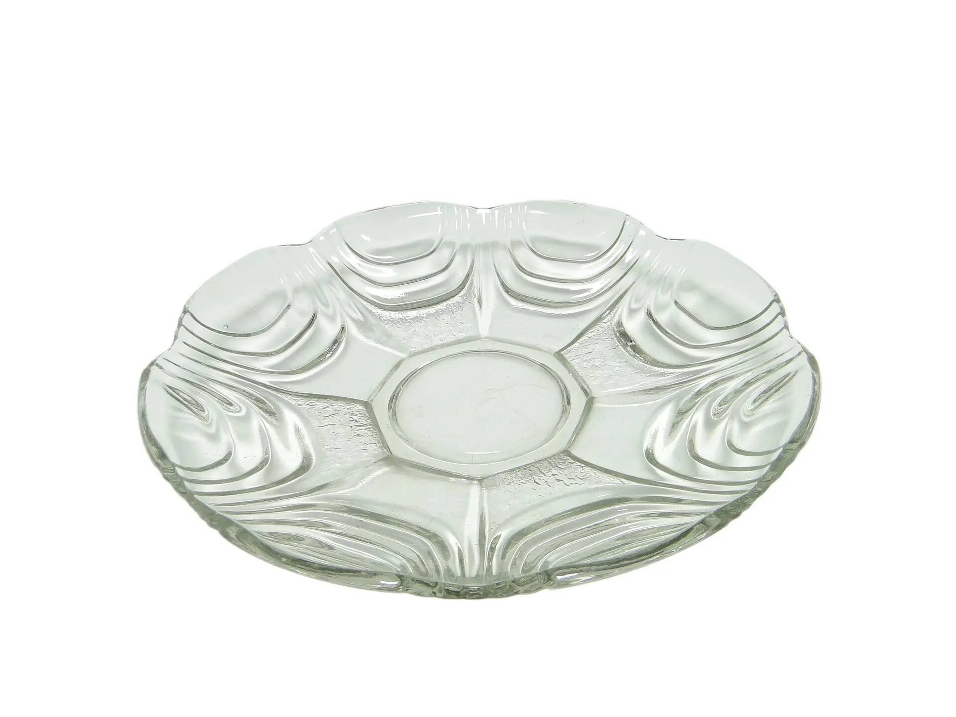 Dish, modernism, transparent glass, Huta Hortensja, Poland, 1950s