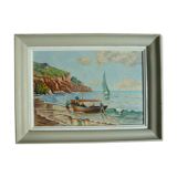 Peinture marine à l'huile accostage d'un voilier