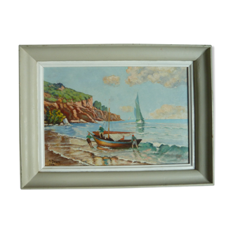 Peinture marine à l'huile accostage d'un voilier