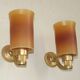Pair French Vintage 1960s Retro Single Wall Lights Brass & Orange Acrylic