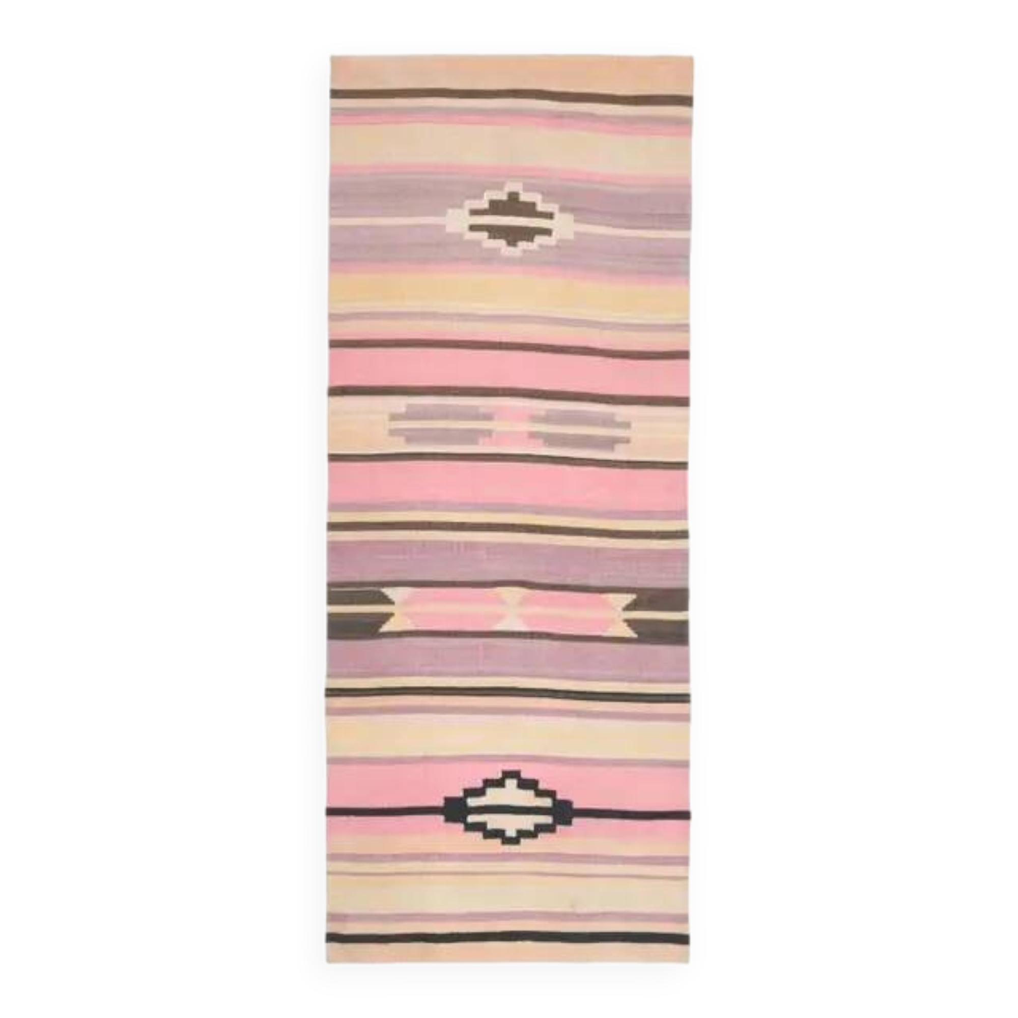 Tapis de couloir vintage turc Oushak fait main en laine et coton violet