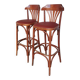 Mid-Century Thonet Style Bar Stools: Red Faux Leather Seat, Set of 2