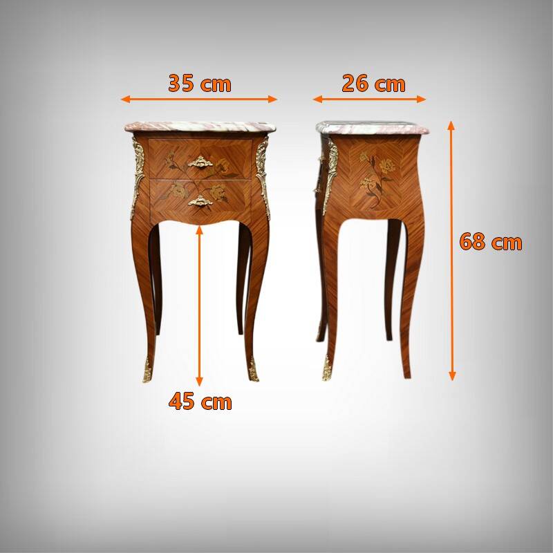 Pair of marquetry bedside tables, Louis XV style – 1960