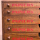 Craft furniture: display of old stationery for Cansons Papers.  50s