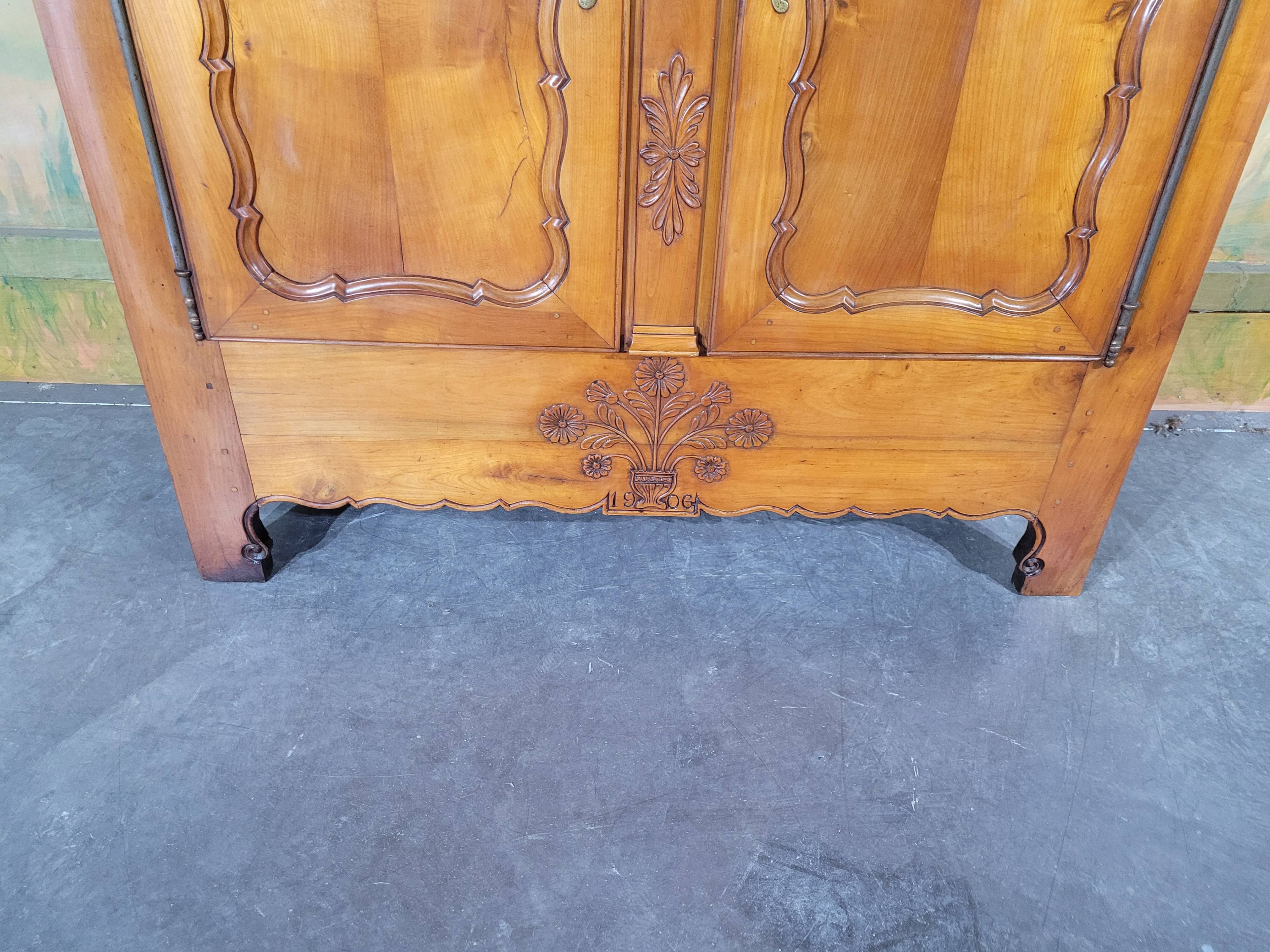 Louis XV style carved cherry wood armoire