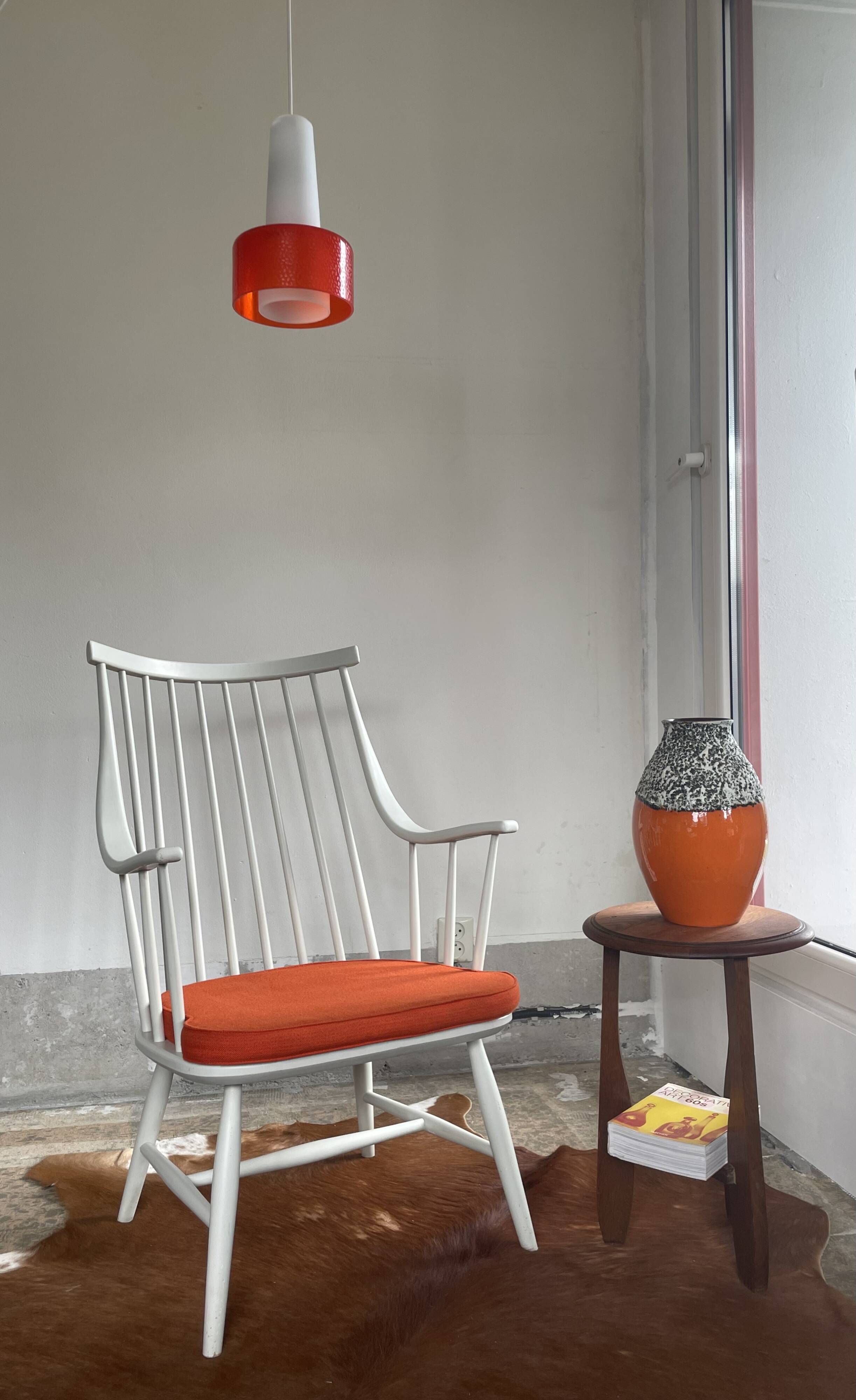 White and orange glass pendant lamp by Peil and Putzler