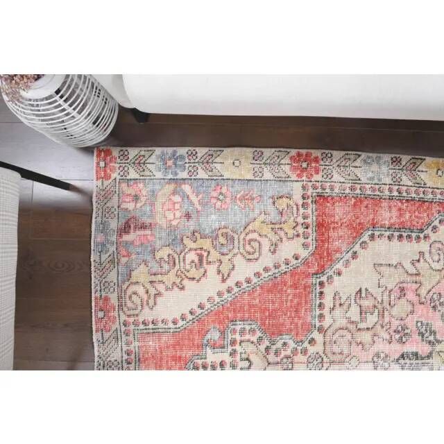Vintage Turkish Oushak Handmade Wool Cotton Red Area Rug 142x223