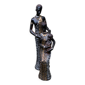 35cm African family statuette in hand painted resin Sigris Africa style man woman child