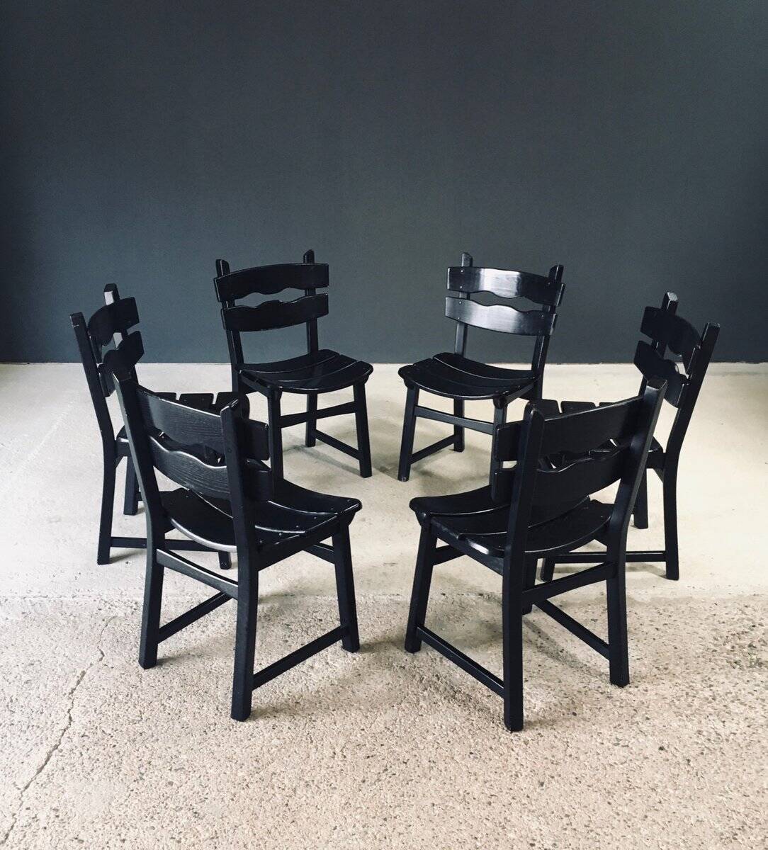 Brutalist dining chairs by Dittmann for Awa Radbound, Netherlands, 1970s, set of 6.