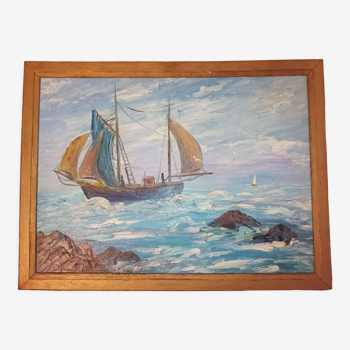 Sea scene oil painting on masonite