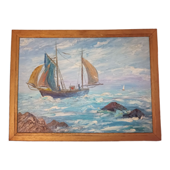 Sea scene oil painting on masonite