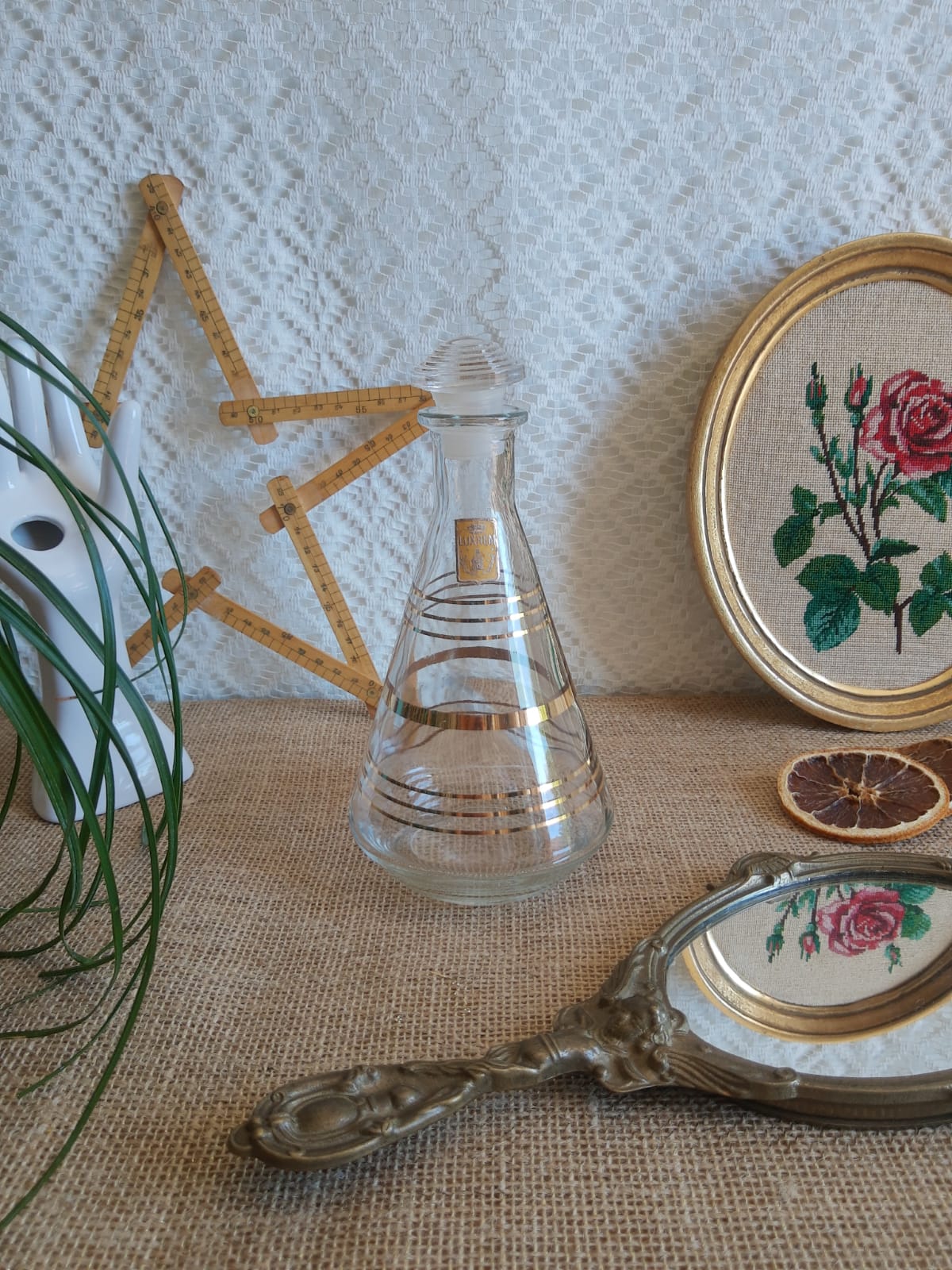 Luxhem glass carafe with vintage gold trim
