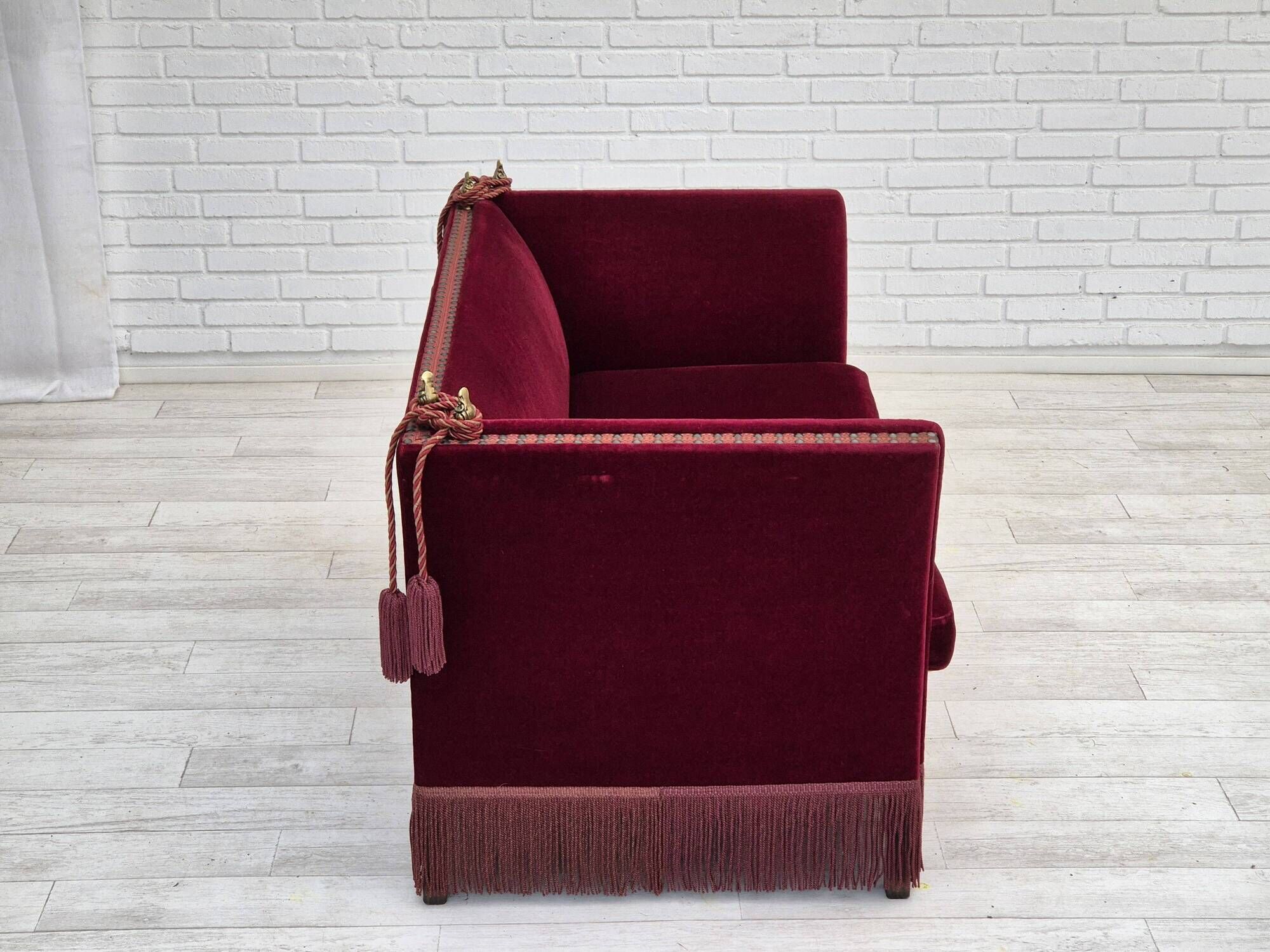 1960s, Danish "Spanish" sofa, original condition, furniture velour, ash wood legs.