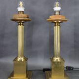 1940s Pair of Italian Restored Brass Table Lamps with Glass Shades