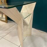 Travertine and glass console Italy 70