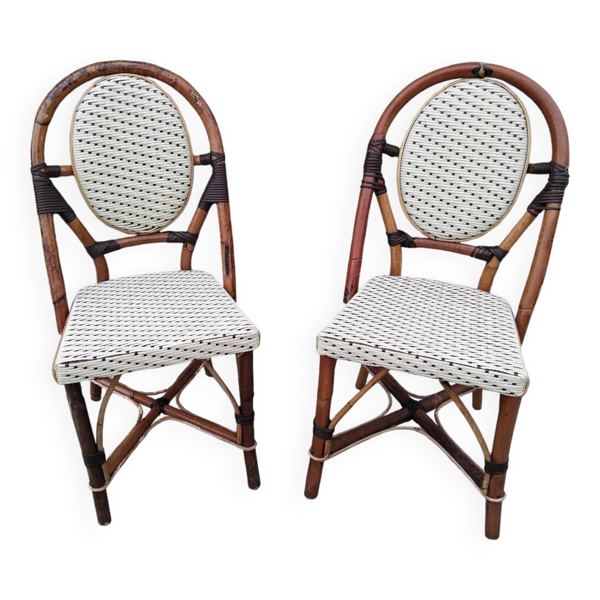 Pair of Vintage Wooden and Woven Plastic Bistro Chairs