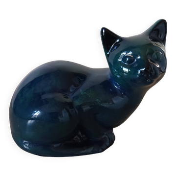 Chat bleu en céramique, années 80