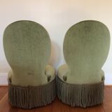 Pair of green velvet armchairs