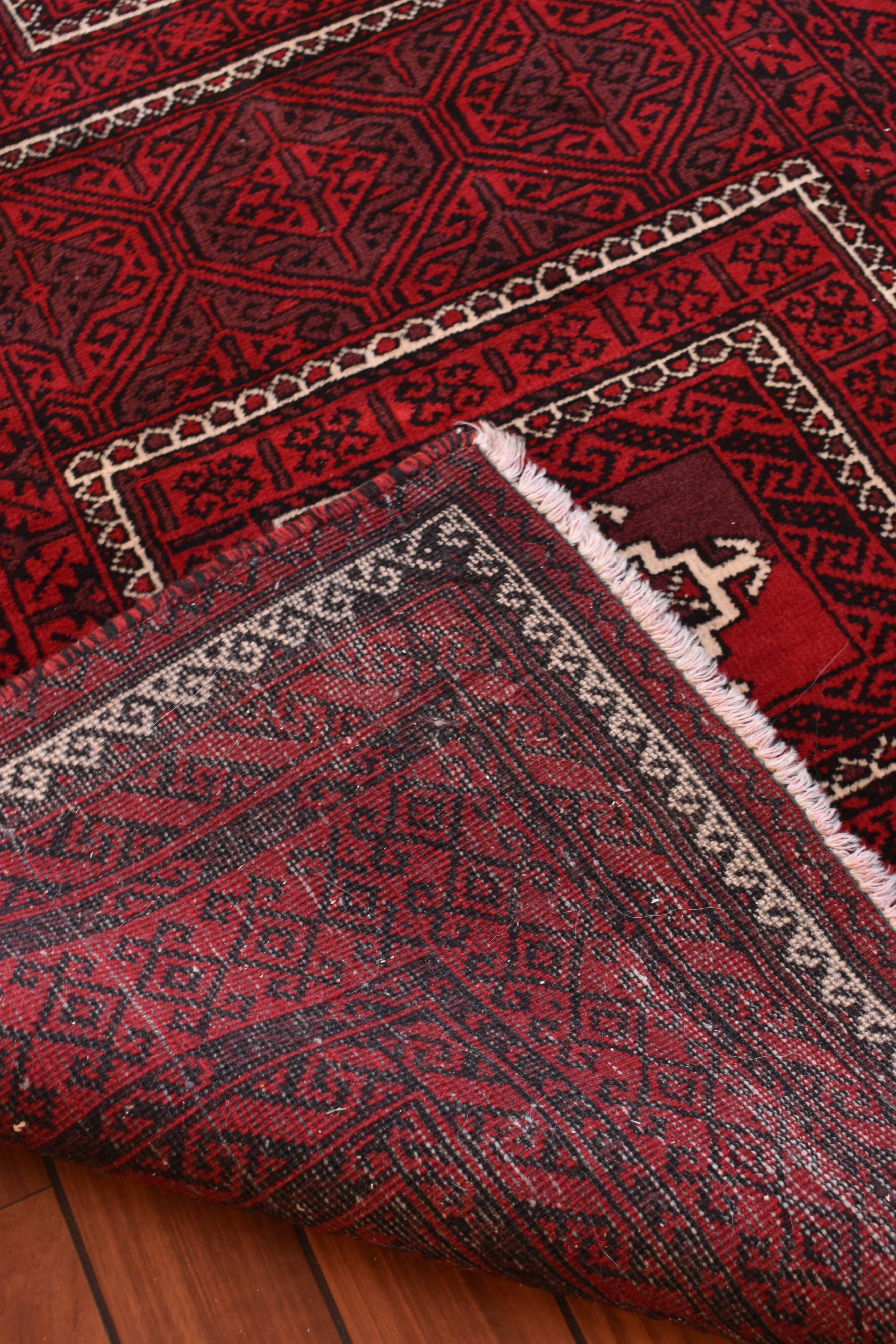 Old carpet handmade red hand 244x126cm