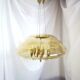 Grand lustre en laiton et verre fumé, six branches, space age, baroque, Italie, 1970.