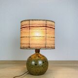 Pyrite stoneware ball lamp with vintage wool lampshade