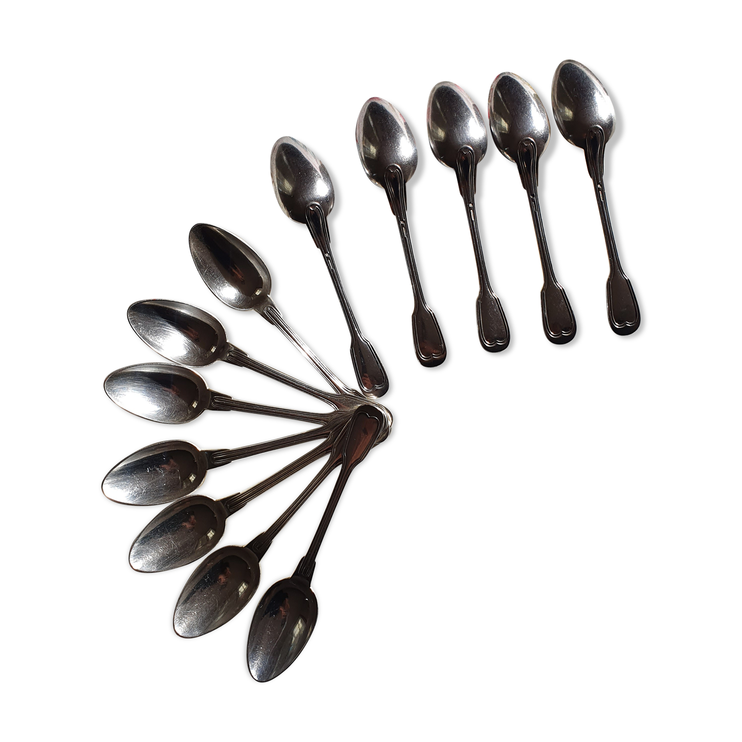 12 small silver metal spoons Christofle mesh model