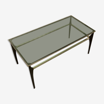 Coffee table Italian design 1960 restored black, chrome and smoked glass
