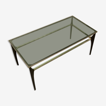 Table basse design italien 1960 restaurée noir, chrome et verre fumé