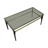 Table basse design italien 1960 restaurée noir, chrome et verre fumé