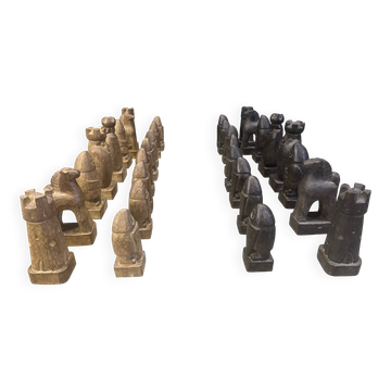 Large hand crafted wooden chess figure set, 1960s