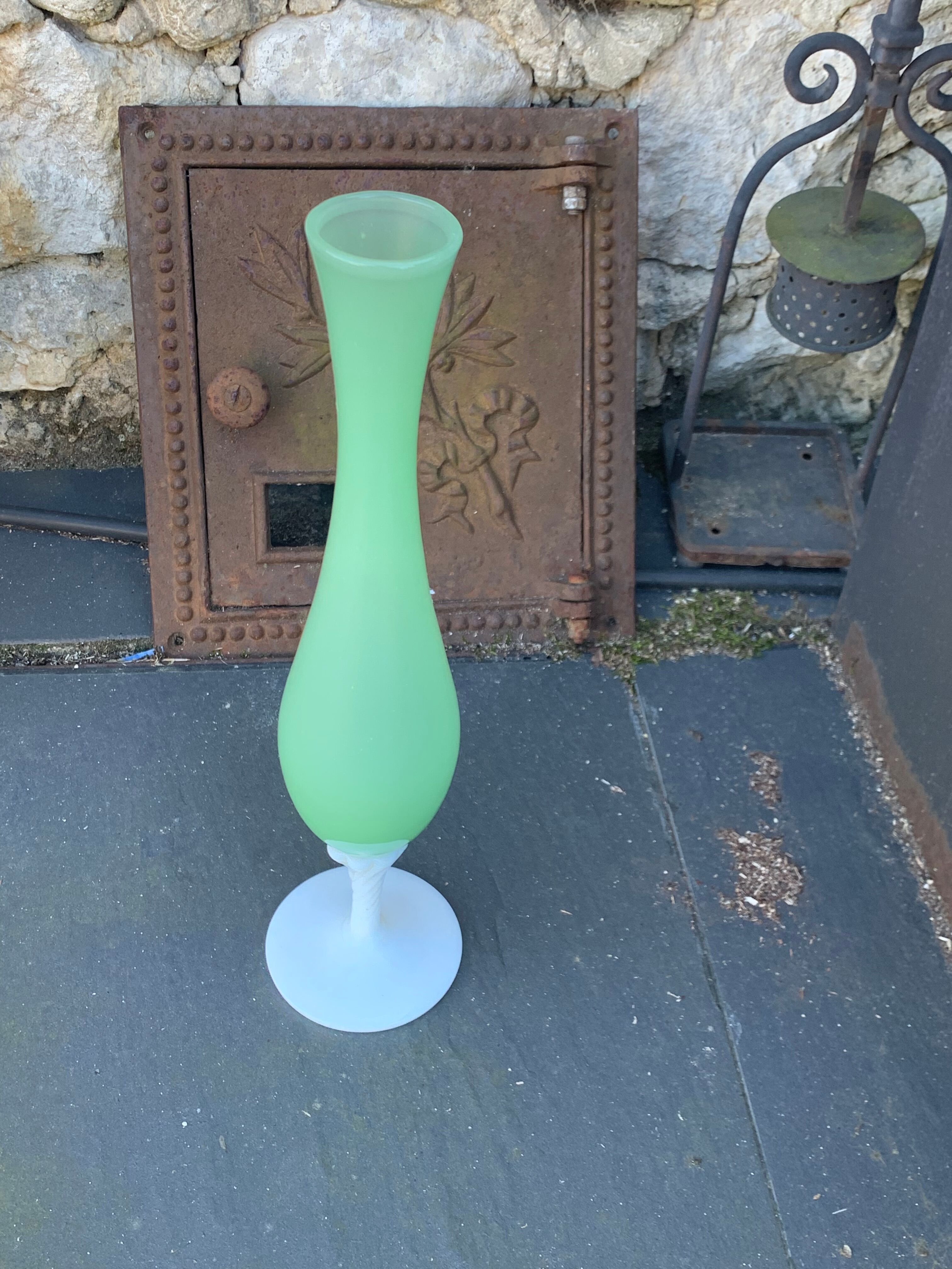 Vintage green and white opaline soliflore vase