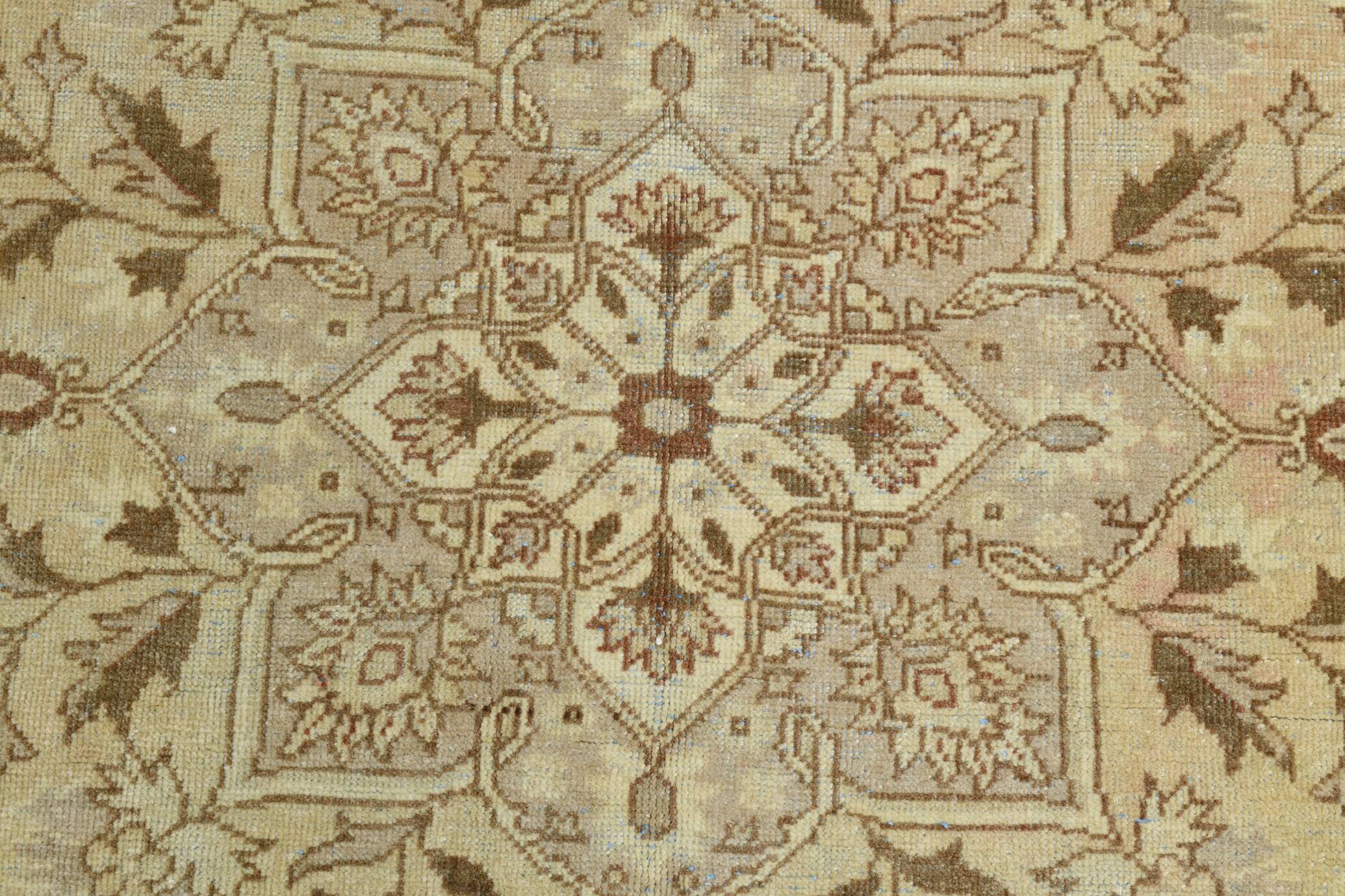 Tapis Vintage Beige Clair Motif Médaillon Floral Élégant, 354x458 Cm